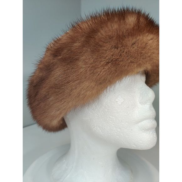 Beautiful Beige Mink And Brown w Gold Details in the Leather Hat from Canada